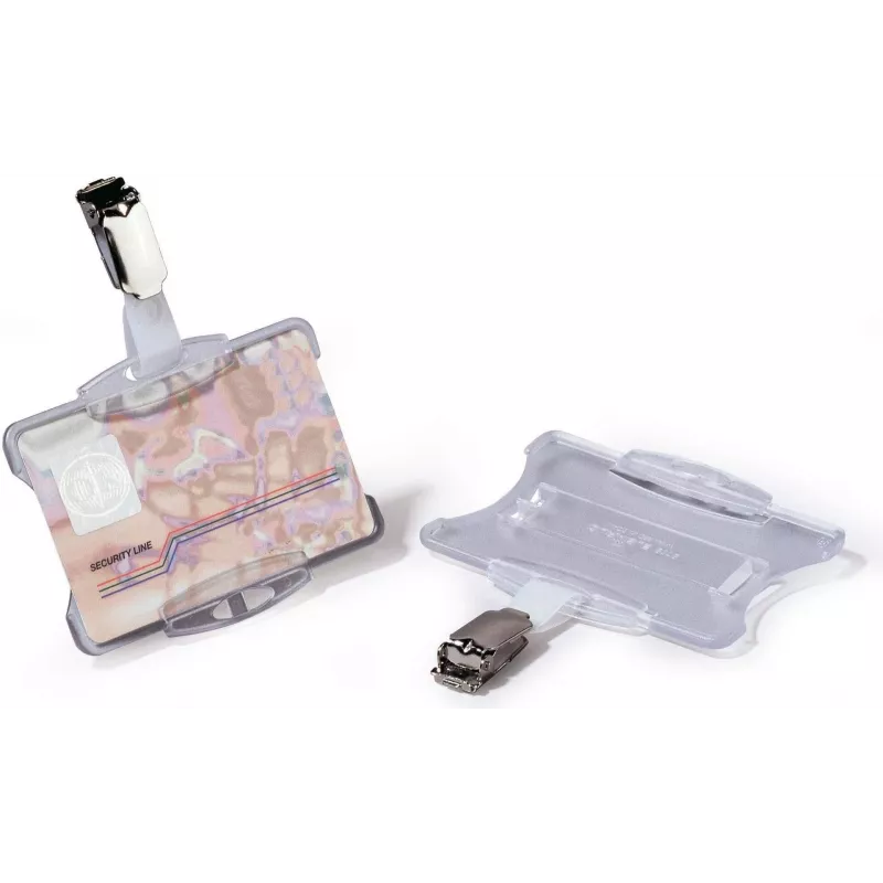 Porta-cartões de identificação DURABLE com clipe rotativo, transparente, para 1 cartão, pack de 25 811819