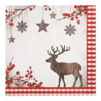 Guardanapos PAPSTAR motivo de Natal X-mas Deer 400 x 400 mm, impressos, dobra 1/4, 3 folhas - 1 unid. (37222)