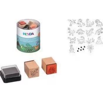 Conjunto de carimbos motivo dinossauro HEYDA, 15 carimbos transparentes em recipiente redondo de armazenamento 20-48 884 76