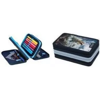 Estojo Herlitz TriCase Thunder Rex, 31 peças, poliéster, 3 compartimentos, 3 fechos de correr 400205916