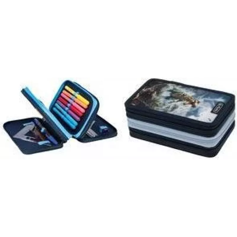 Estojo Herlitz TriCase Thunder Rex, 31 peças, poliéster, 3 compartimentos, 3 fechos de correr 400205916