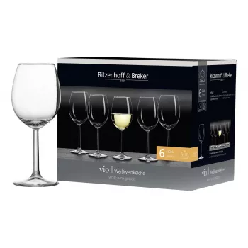 Copo de vinho branco Ritzenhoff & Breker VIO, 320 ml, resistente à máquina de lavar loiça, forma bojuda, altura 200 mm, conjunto de 6 (812169)