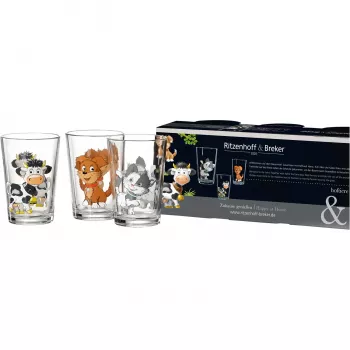 Conjunto de 3 copos Ritzenhoff & Breker HOFTIERE animais da quinta, impressão decorativa 819243