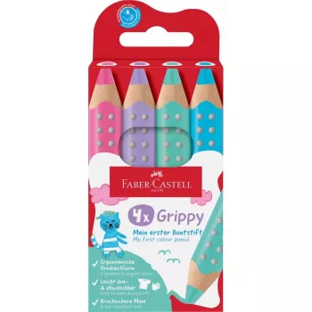 Lápis de cor triangulares Faber-Castell Grippy Pastel, pack de 4, mina jumbo macia para mãos pequenas 110702