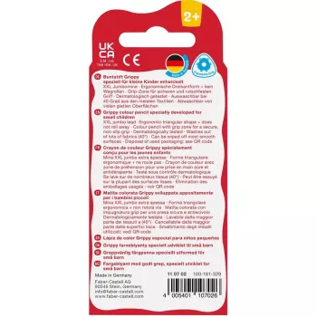 Lápis de cor triangulares Faber-Castell Grippy Pastel, pack de 4, mina jumbo macia para mãos pequenas 110702