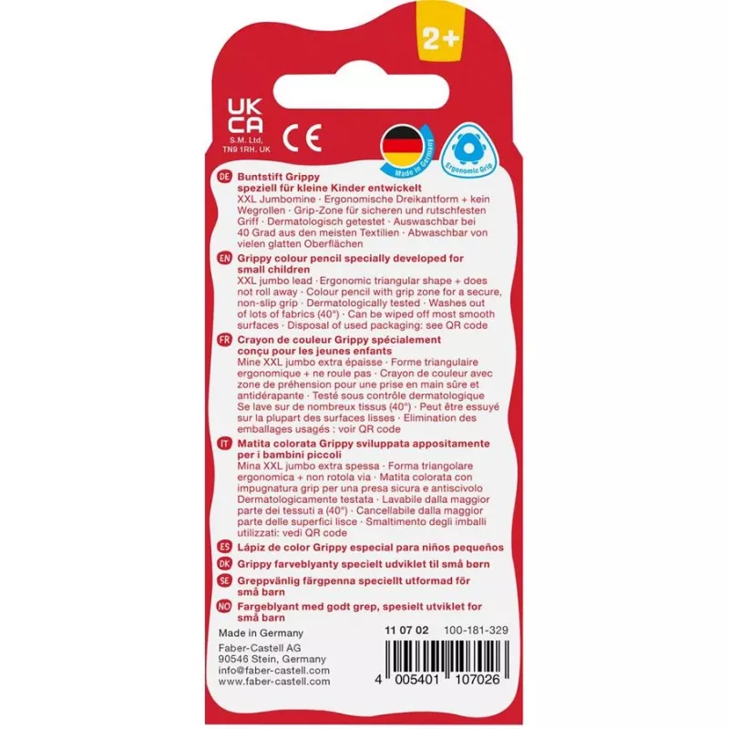 Lápis de cor triangulares Faber-Castell Grippy Pastel, pack de 4, mina jumbo macia para mãos pequenas 110702