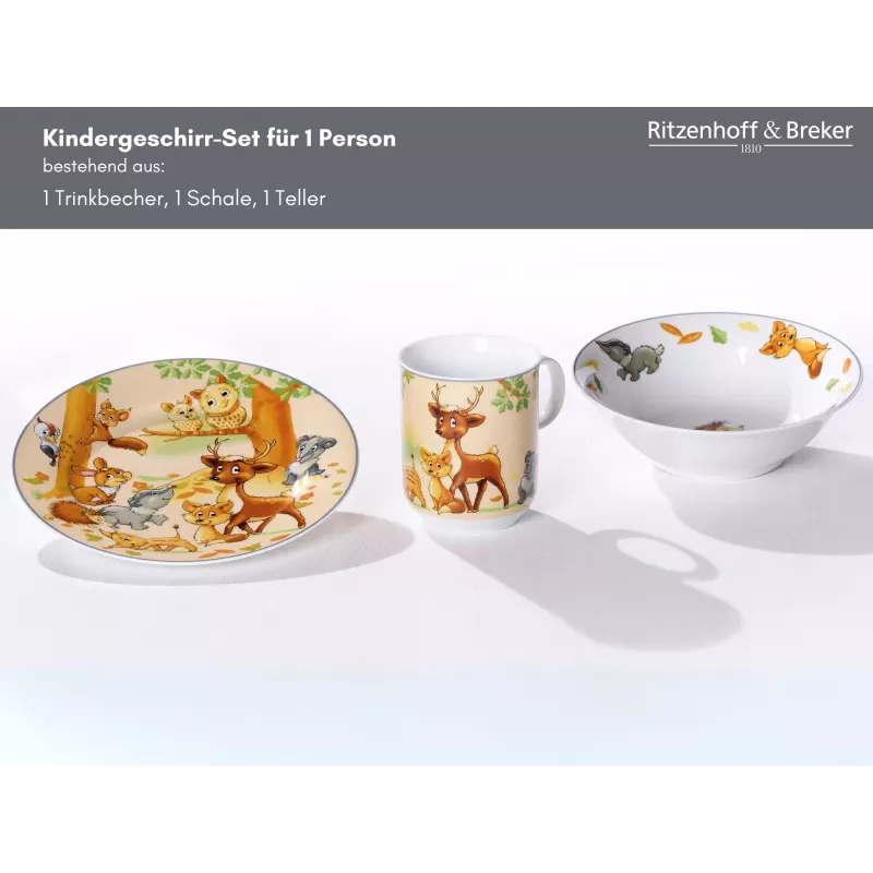 Conjunto de louça infantil Ritzenhoff & Breker animais da floresta, 3 peças (422412)