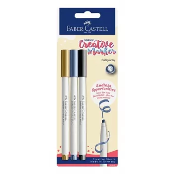 Conjunto de marcadores Faber-Castell Goldfaber Creative, 3 unid., base de água, ponta de pincel, várias cores (preto, cinzento, branco), blister 160905