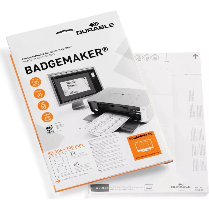 Etiquetas de inserção DURABLE BADGEMAKER 52 x 100 mm, branco, 100 unid. 145802