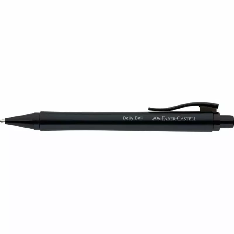 Faber-Castell Daily Ball Caneta esferográfica de pressão, tinta azul, 0,6 mm XB, punho preto antiderrapante 140690