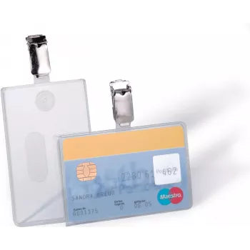 Porta-cartões de identificação DURABLE com clipe para 1 cartão, transparente, 25 unid. (811319)
