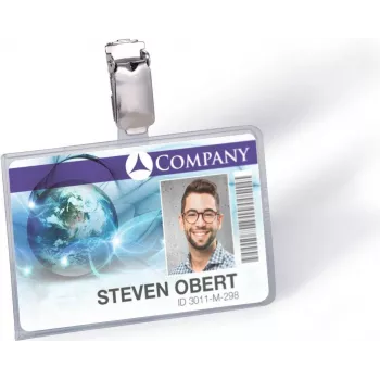 Porta-cartões de identificação DURABLE com clipe para 1 cartão, transparente, 25 unid. (811319)