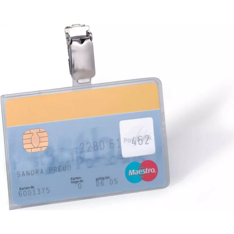 Porta-cartões de identificação DURABLE com clipe para 1 cartão, transparente, 25 unid. (811319)