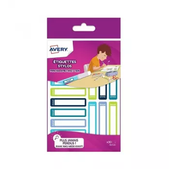 Etiquetas para canetas AVERY, papel, 10 x 50 mm, molduras coloridas, cantos arredondados, para escrita à mão, aderência permanente - 30 etiquetas (RESMI30G)