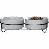 Conjunto de comedouros duplos para cães Ritzenhoff & Breker TARO, 880 ml, grés cinzento com suporte de metal preto 450521