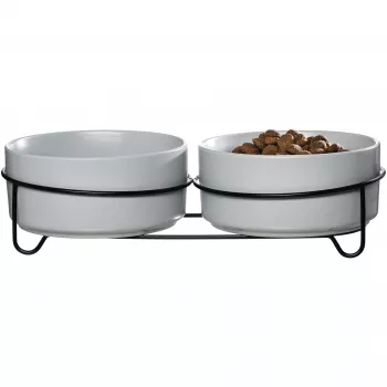 Conjunto de comedouros duplos para cães Ritzenhoff & Breker TARO, 880 ml, grés cinzento com suporte de metal preto 450521