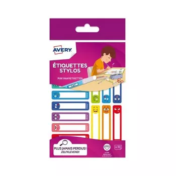 Etiquetas para canetas AVERY, papel, 10 x 50 mm, molduras coloridas, cantos arredondados, para escrita à mão, aderência permanente – 30 etiquetas (RESMI30S)