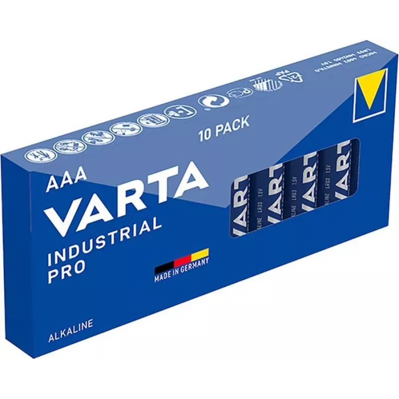 Pilha alcalina Varta Industrial AAA 1,5V 1100 mAh – pack de 10 (LR03)