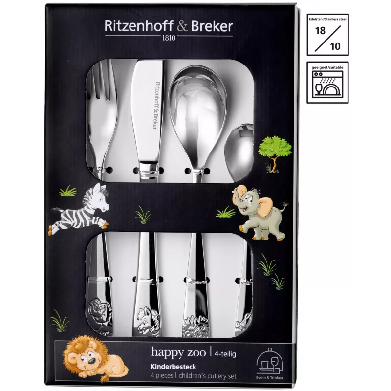 Conjunto de talheres infantis Ritzenhoff & Breker HAPPY ZOO, 4 peças, aço inoxidável, motivos de animais 812701