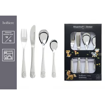 Ritzenhoff & Breker conjunto de talheres para criança HOFTIERE, 4 peças, aço inoxidável com motivos de animais da quinta 819144