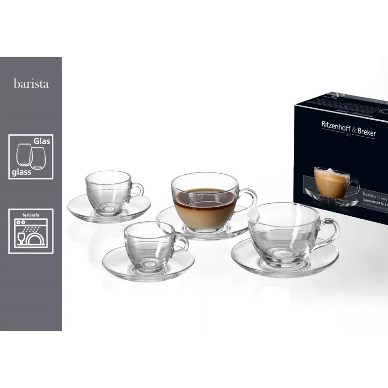 Ritzenhoff & Breker BARISTA conjunto de café expresso, 4 peças, vidro transparente, chávenas de 80 ml, apto para máquina de lavar loiça 822038