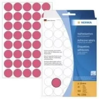 HERMA 2256 etiquetas redondas de aderência permanente vermelho-vivo 19 mm, 960 etiquetas (24 folhas x 40)