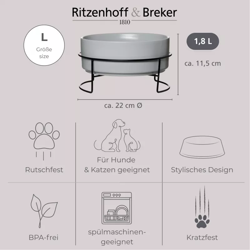 Ritzenhoff & Breker TARO Conjunto de tigelas 1,8L cinzento grés cerâmica 450484
