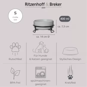 Ritzenhoff & Breker TARO conjunto de tigelas para animais de estimação, 400 ml, tigela de grés cerâmica cinzenta para gatos e cães pequenos, água e comida, 1 unid. (450514)