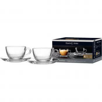 Ritzenhoff & Breker BARISTA conjunto de cappuccino, 4 peças, vidro transparente, chávenas de 220 ml, aptas para máquina de lavar loiça 822021