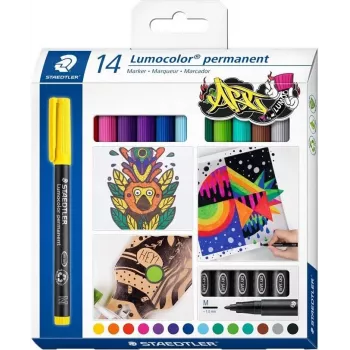 Staedtler Lumocolor conjunto de marcadores permanentes 317 C14 - 14 cores diferentes, ponta fina 0,6 mm