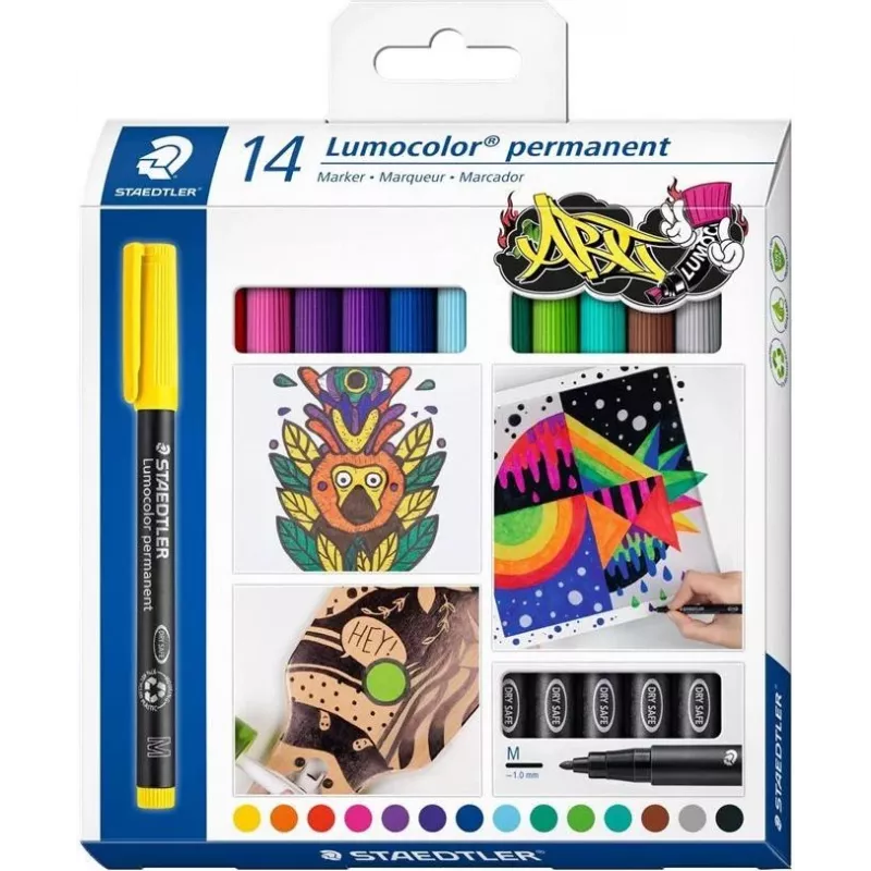 Staedtler Lumocolor conjunto de marcadores permanentes 317 C14 - 14 cores diferentes, ponta fina 0,6 mm