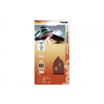 KWB 493406 folhas de lixa delta P60 175 x 107 mm pack de 5 com velcro