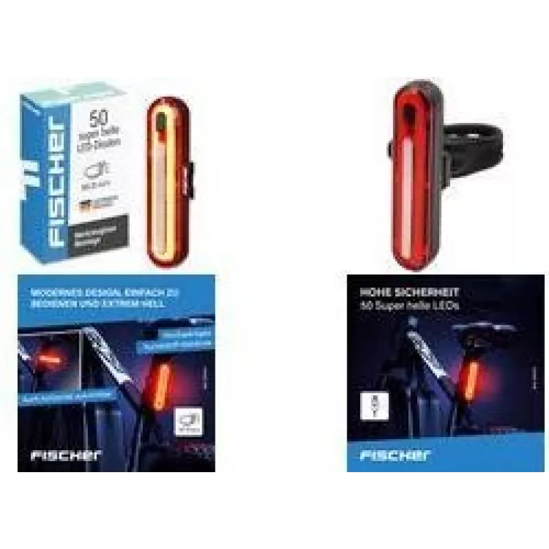 FISCHER FAHRRAD luz traseira LED para bicicleta, recarregável, preto/vermelho 50089:FISCHER