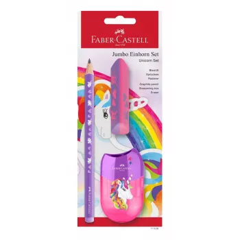 Faber-Castell Einhorn conjunto de escrita Jumbo, violeta, 3 peças, mina 3 mm, forma triangular ergonómica 111528
