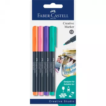 Conjunto de marcadores Faber-Castell Creative com 4 unidades, tinta à base de água, inodora, resistente ao borrar, várias cores 160704