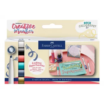 Conjunto de marcadores Faber-Castell GOLDFABER Creative Soft Lettering com 6 canetas, à base de água, inodoro, ponta de pincel, várias cores 160906
