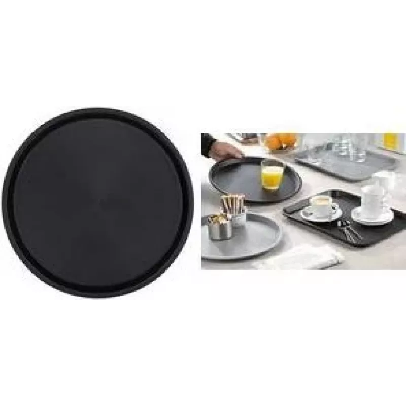 Esmeyer OHIO tabuleiro de servir redondo, plástico preto, superfície antiderrapante emborrachada, 35 cm 307-016