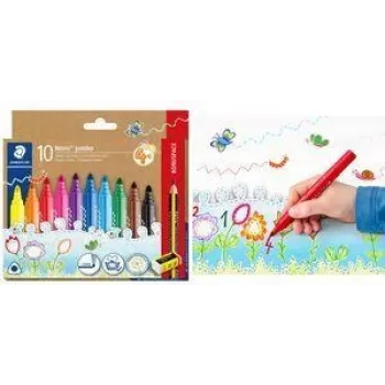 STAEDTLER Noris jumbo marcadores de fibra, 3,0 mm, triangular, lavável, pack económico com 10 328-B C10P