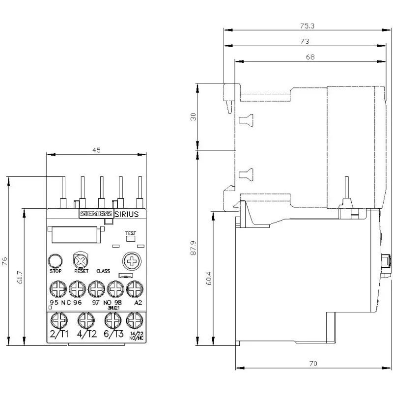SIEMENS SIRIUS 3RU21 proteção térmica de sobrecarga 1,8-2,5A S00 terminais de parafuso 3RU21161CB0