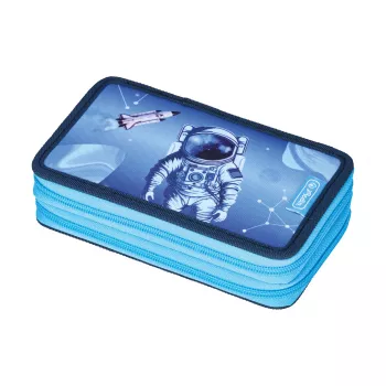 Herlitz estojo de duas divisórias Cosmic Explorer, 23 peças, 2 fechos de correr, forro interior colorido 400197545