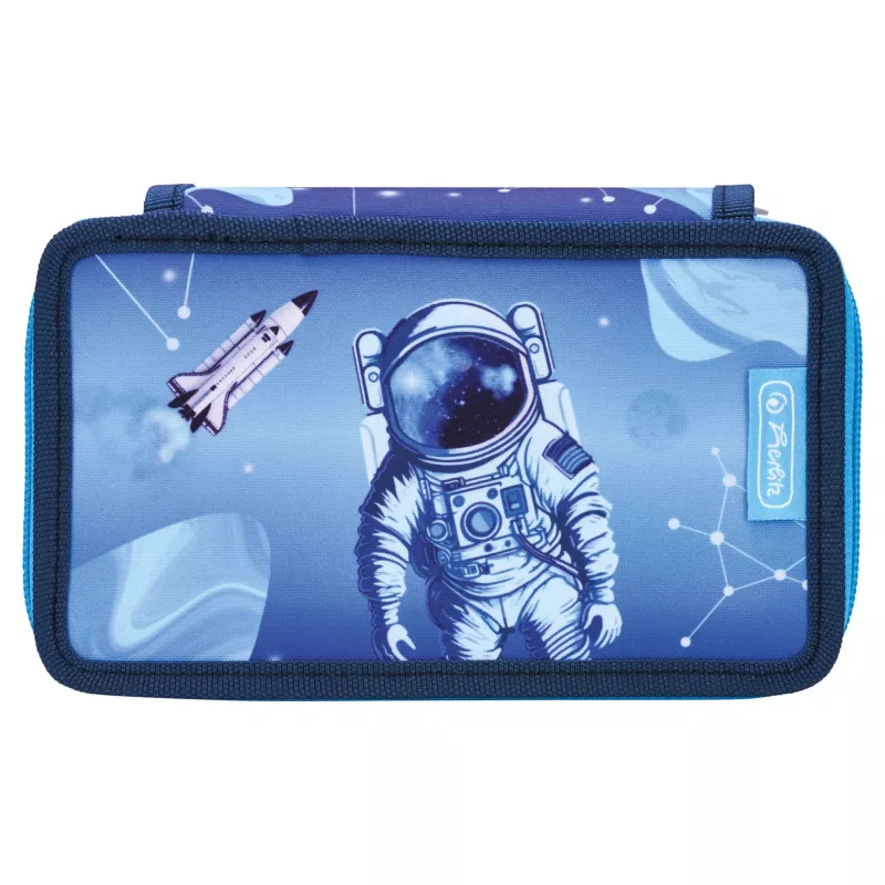 Herlitz estojo de duas divisórias Cosmic Explorer, 23 peças, 2 fechos de correr, forro interior colorido 400197545