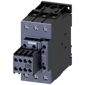 SIEMENS Contator AC-3 22kW/400V 2NO+2NC 230V AC 50A S2 terminais de parafuso (3RT20361AP04)