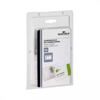 DURABLE Porta-crachás 90x54 mm com clipe combinado, transparente, 5 unid. (861019)