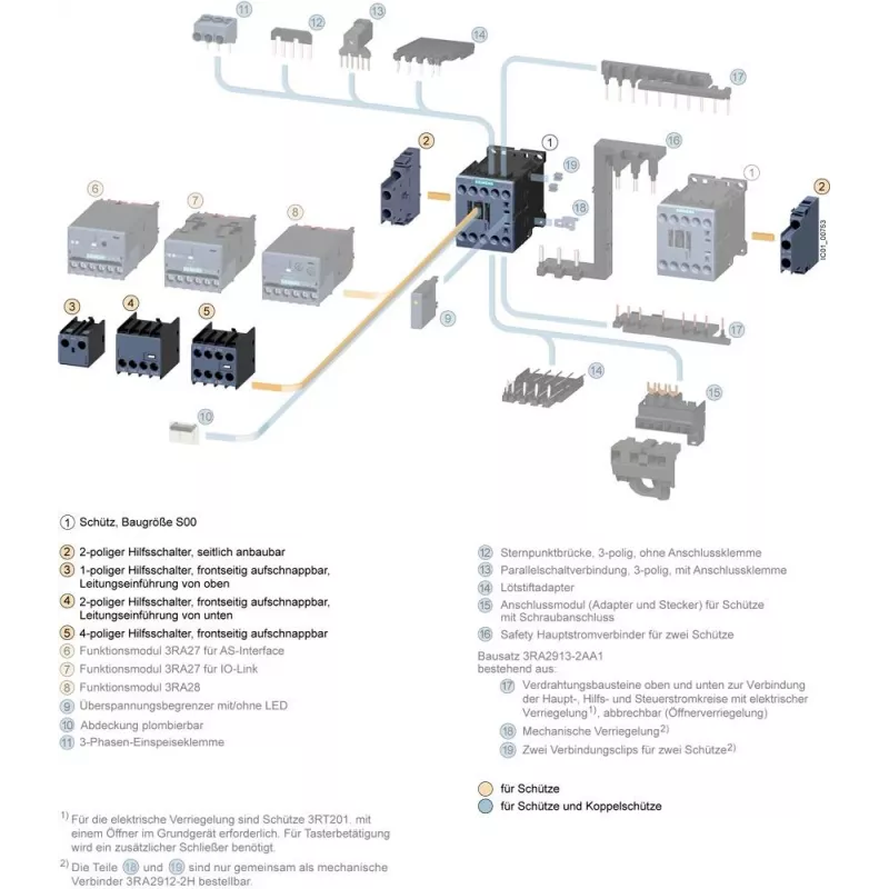 Bloco de contactos auxiliares Siemens 3RH2911-2GA31, 1 NA + 1 NF, ligação por parafuso, montagem frontal