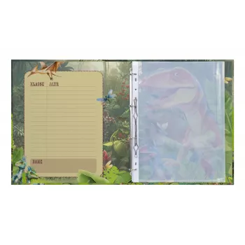 Dossier de anilhas HERMA Dino World A4, cartão resistente, mecanismo de 2 anilhas, lombada 30 mm, totalmente impresso, para certificados e material escolar 20160