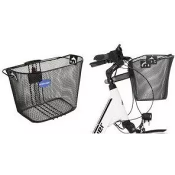 Cesto de guiador para bicicleta FISCHER com fecho rápido, arame de malha fina preto, compatível com e-bike, sistema de clique - 1 unid. (61076)