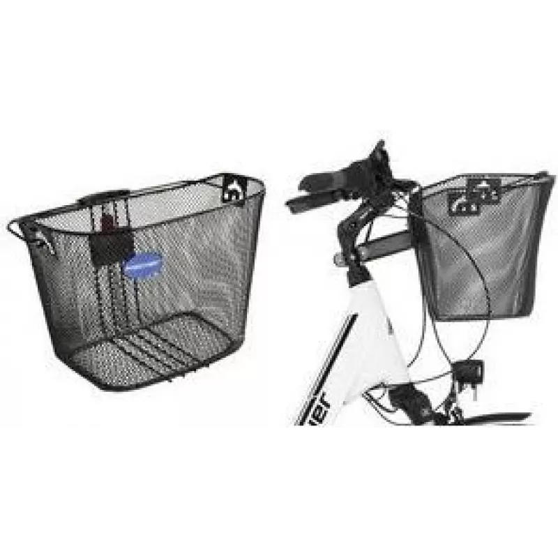 Cesto de guiador para bicicleta FISCHER com fecho rápido, arame de malha fina preto, compatível com e-bike, sistema de clique - 1 unid. (61076)