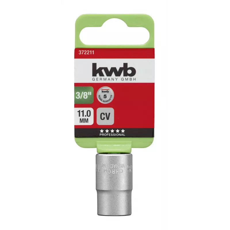 kwb 372211 inserto de chave de caixa de 11 mm com encaixe de 3/8 de polegada, aço cromo-vanádio, de 6 faces