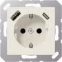 Tomada SCHUKO JUNG A 1520-15 CA 16 A 250 V com carregador USB 1 x Type-A + 1 x Type-C, Safety Plus, série AS, branco (ivory)