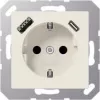 Tomada SCHUKO JUNG A 1520-15 CA 16 A 250 V com carregador USB 1 x Type-A + 1 x Type-C, Safety Plus, série AS, branco (ivory)